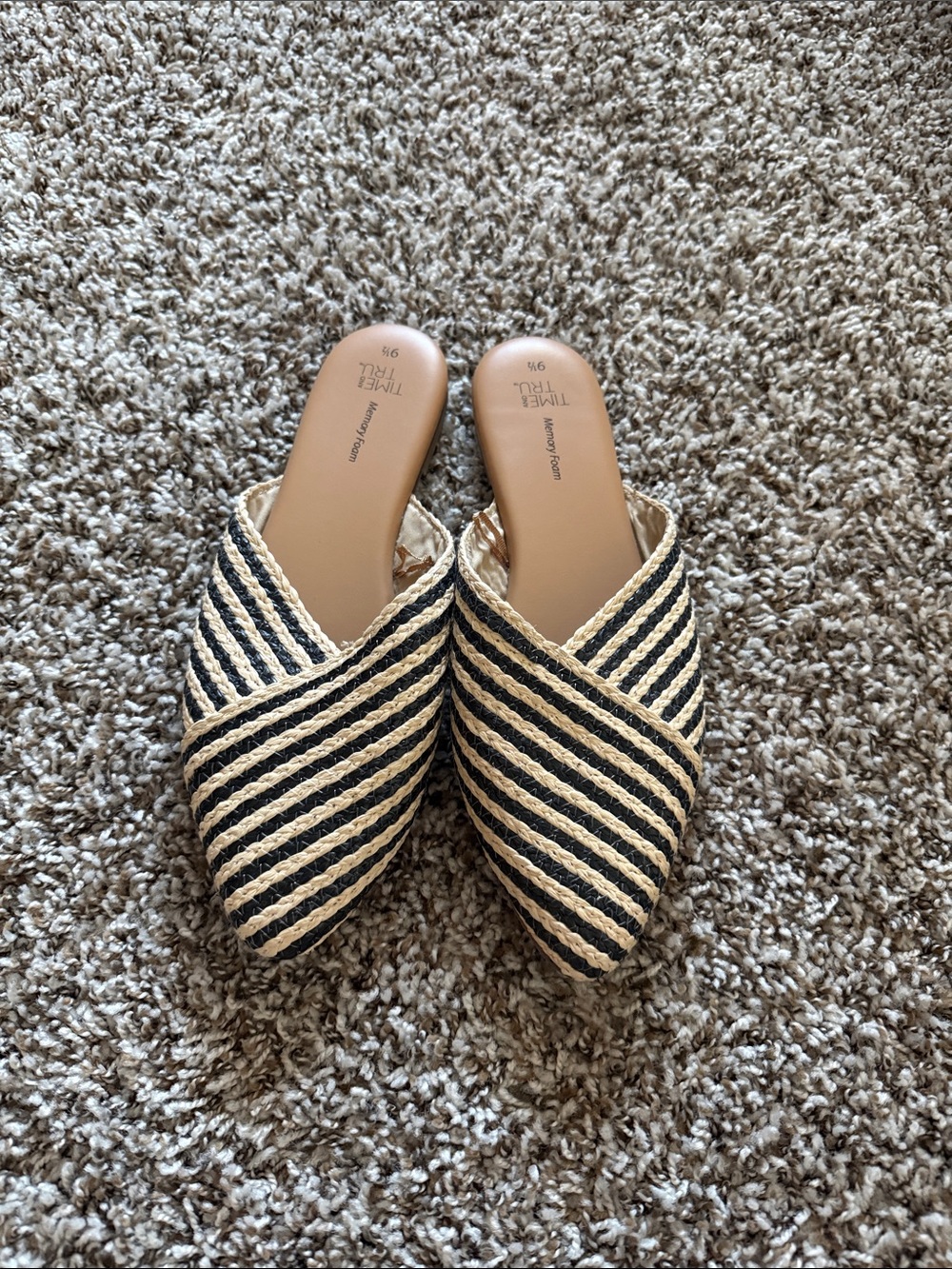 Textured Stripe Slip-On Mules in Black and Cream